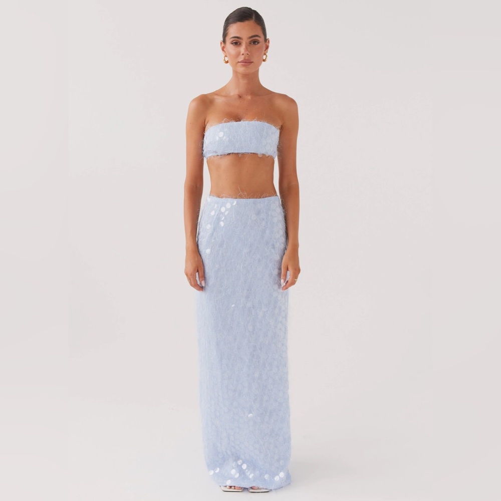Peppermayo Light Blue Sequin Skirt Set